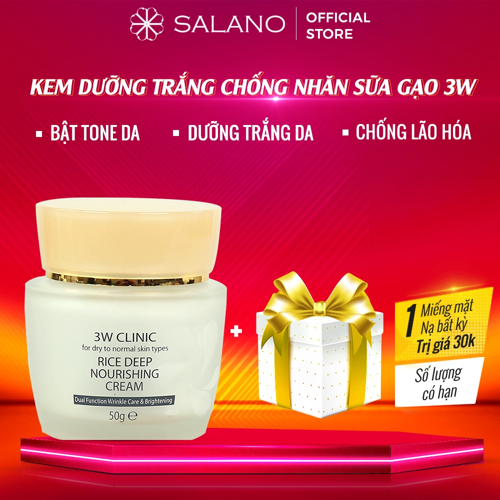 Kem dưỡng trắng da giảm mụn tái tạo phục hồi da bị tổn thương tinh chất gạo 3W CLINIC SALANO KTDSLN03 60g