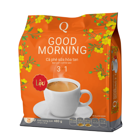 Cà phê sữa hoà tan Good Morning Trần Quang 480g bịch 24 gói