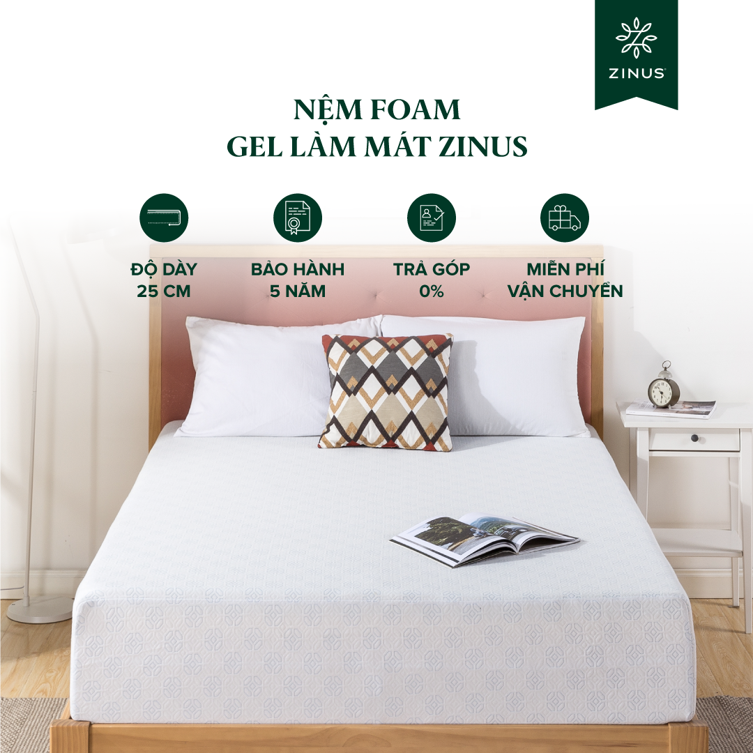 Nệm Foam Cao Su Non Gel Mát Cao Cấp Dày 25cm Zinus - 10in Gel-Infused Foam Mattress
