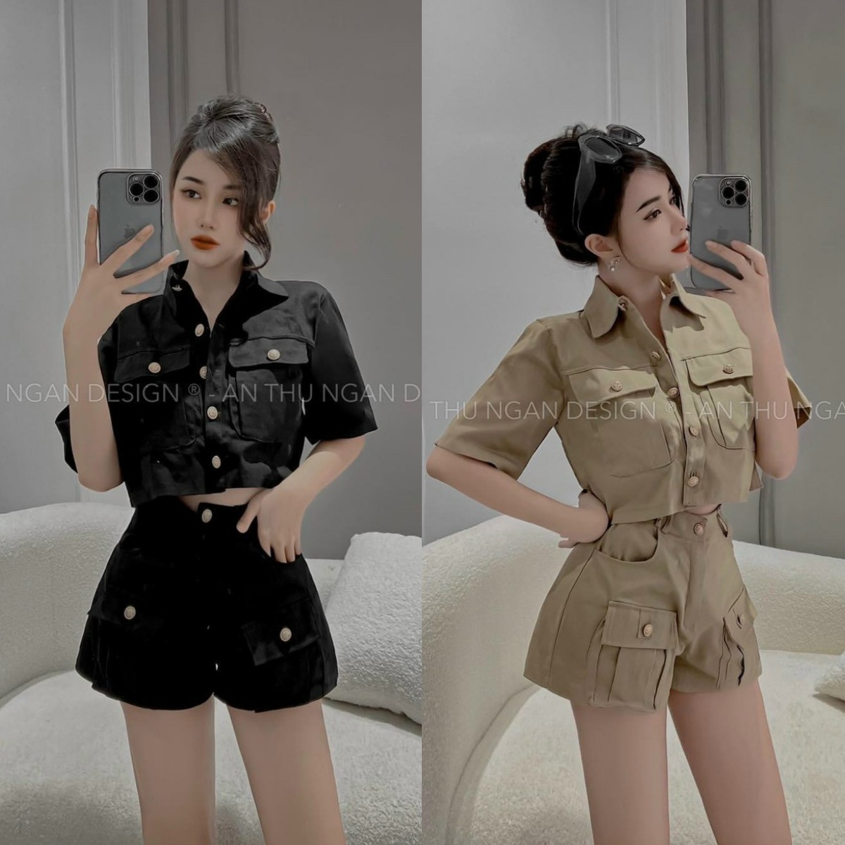 Sét bộ áo croptop cài nút thật áo đống nút đồng kèm quần đùi có túi cực xịn xò dành cho nàng đi chơi dạo phố thời trang nữ THỊNH KENT.