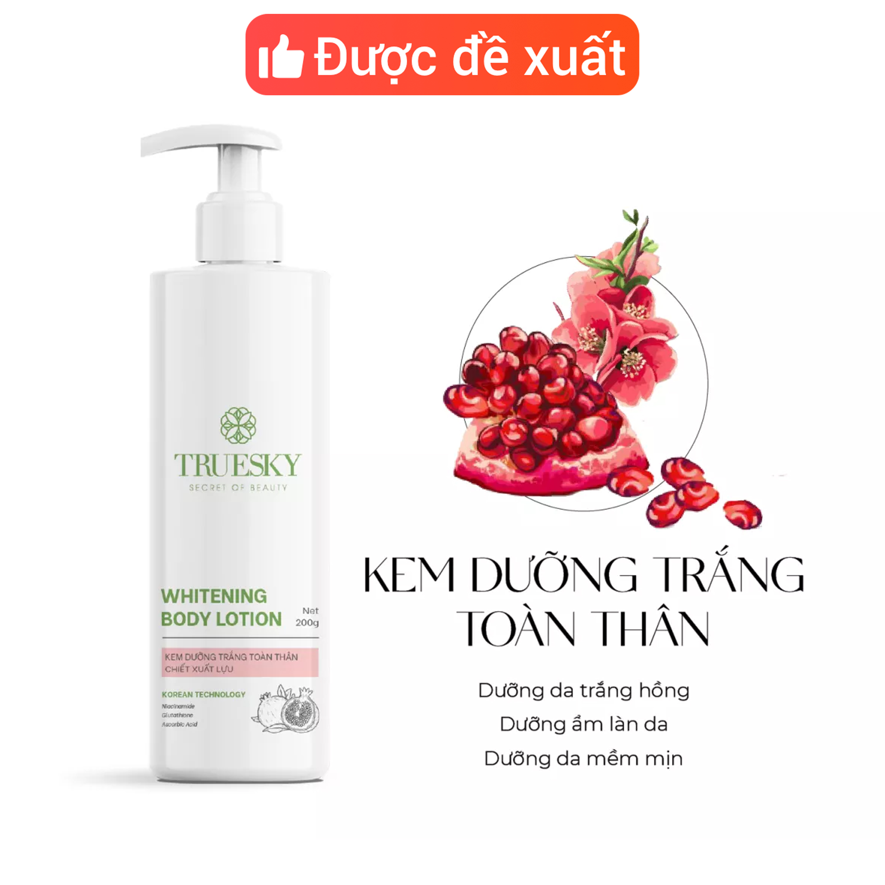 Kem dưỡng trắng da toàn thân Truesky Whitening Body Lotion chiết xuất lựu đỏ