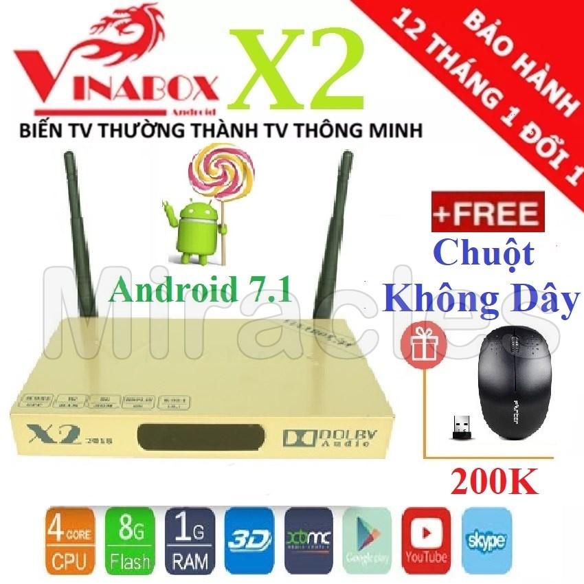Android Tivi Box VINABOX X2 2018 (Android 7.1, Voice Search) + Tặng CHUỘT FORTECH trị giá 200K và TÀI KHOẢN VIP - Phân phối bởi Miracles Company