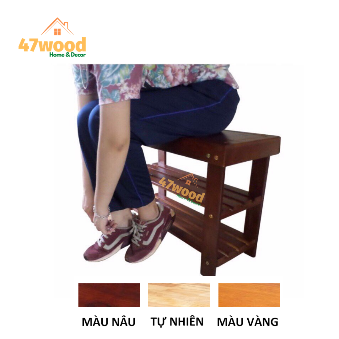 Kệ giày dép kết hợp ghế màu nâu