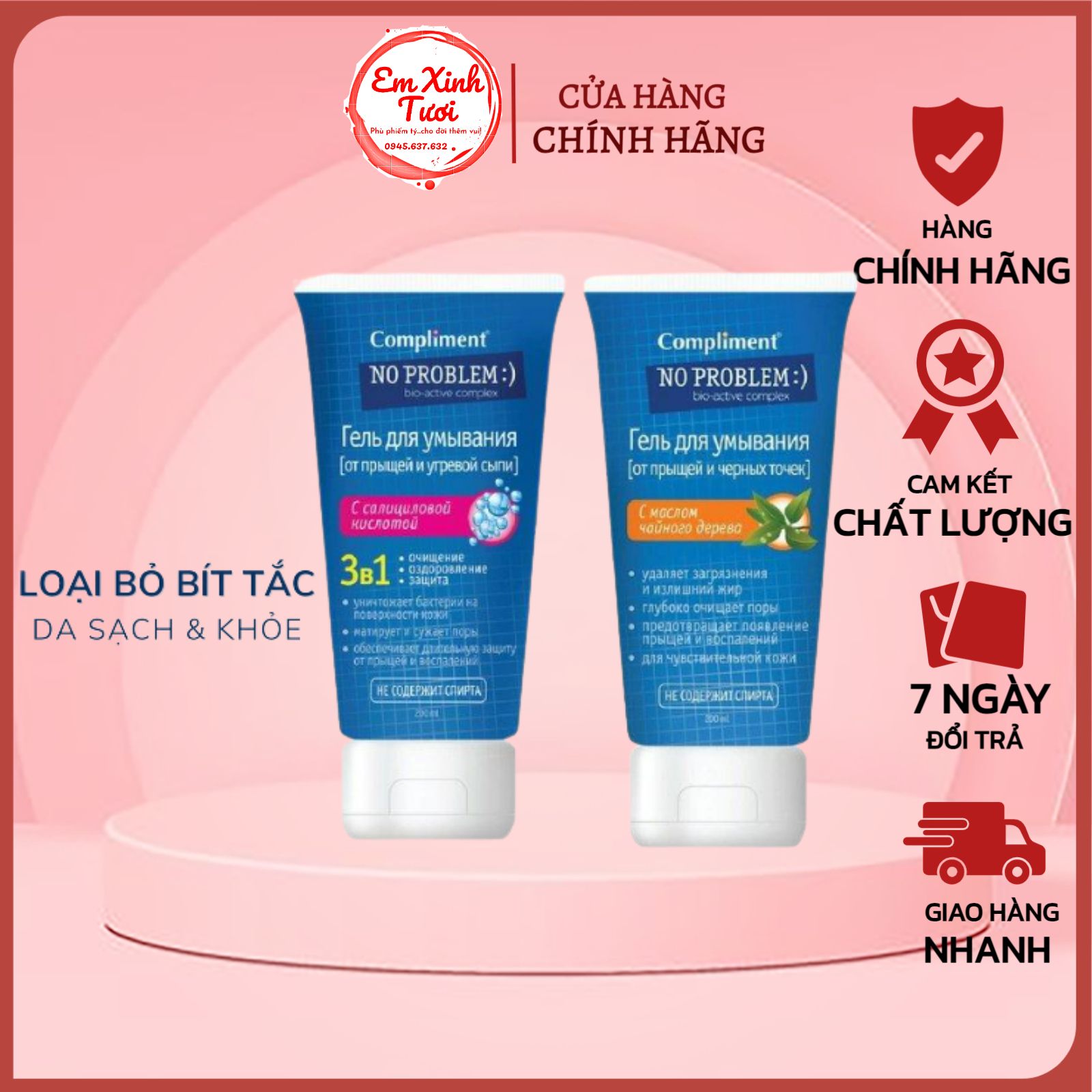 Gel rửa mặt bha compliment no problem làm sạch sâu, giảm viêm & mụn 200ml - em xinh tươi