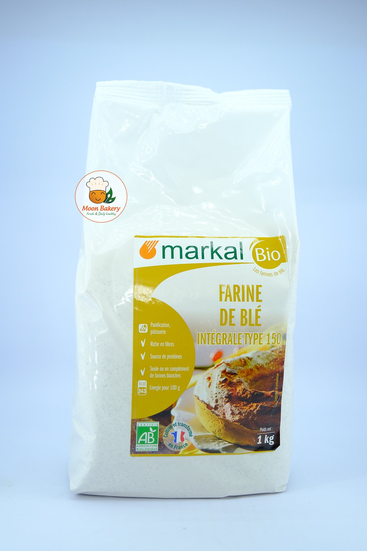 Bột mỳ nguyên cám hữu cơ t150 markal pháp - túi 1kg