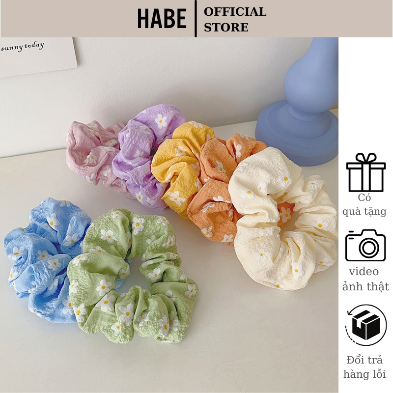 Dây buộc tóc scunchies hoa cúc buộc tóc cho nữ đơn giản, chun cột tóc phong cách nhẹ nhàng thanh lịch