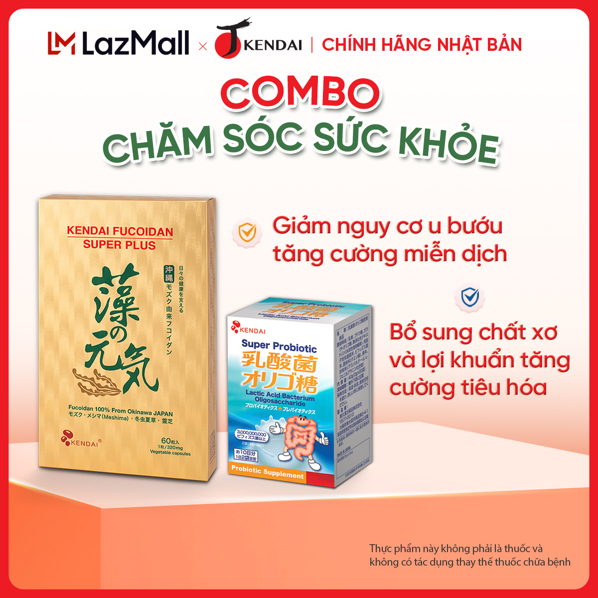 Kendai Fucoidan Super Plus Health Support Combo 60 Tablets + Kendai Super Probiotic 20 Packs Japan