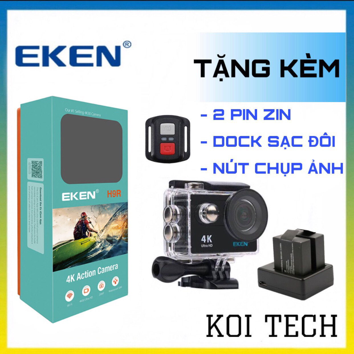 Camera 4k Eken H9r bản mới V8 nâng cấp 20MP Tặng 2 pin và 1 dock sạc đôi- camera wifi ip xe máy oto phượt chống nước chống sốc - camera hành trình phượt mini - KOI TECH