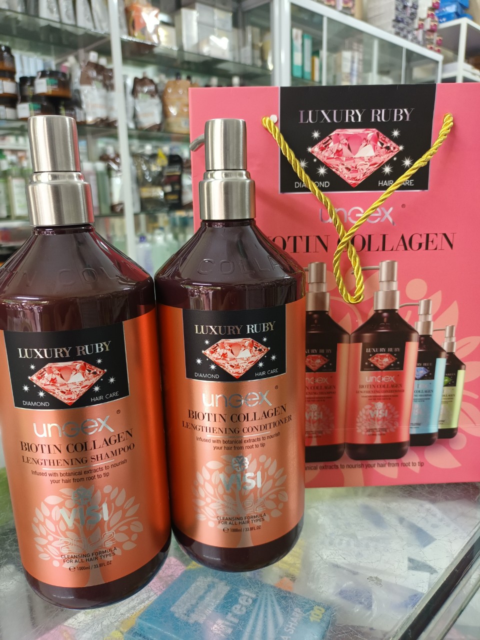 Cặp dầu gội xả hương nước hoa luxury ruby ungex biotin collagen 1000ml x2