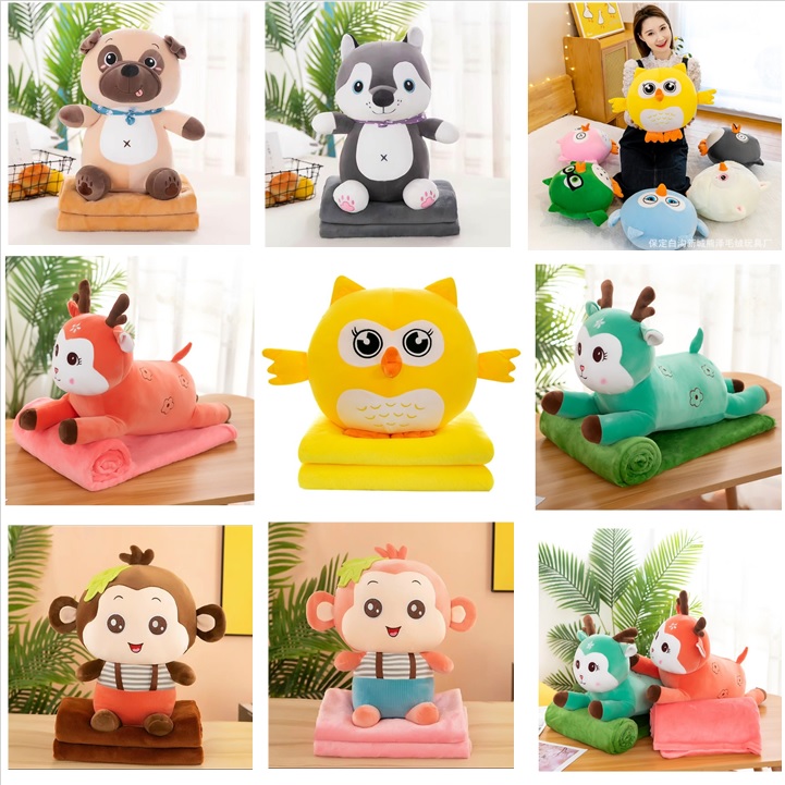Chăn Gối văn phòng, Gối kèm chăn, Chăn gối cho bé bán trú, Gối hình thú đáng yêu.