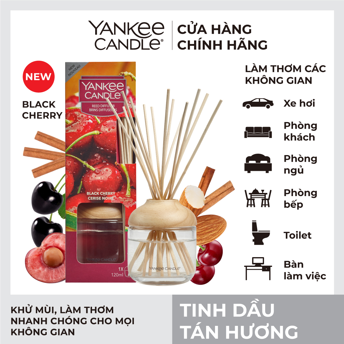 Tinh dầu tán hương Yankee Candle - Black Cherry (120ml)