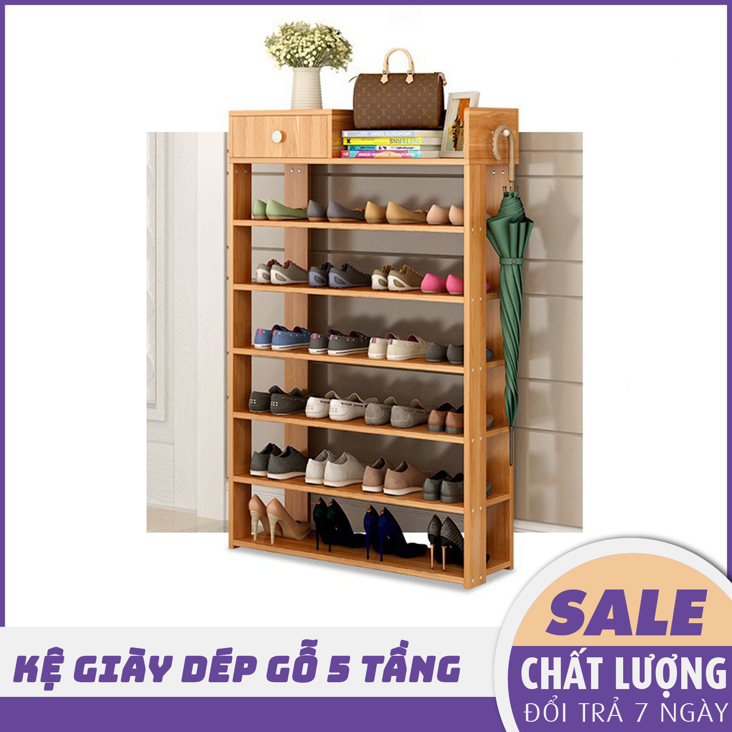(Hàng VNXK) Kệ giày dép gỗ, kệ giày dép gỗ 5 tầng, giá để giày dép, giá giày dép gỗ- Hàng VNXK - 1 ĐỔI 1 TRONG 7 NGÀY