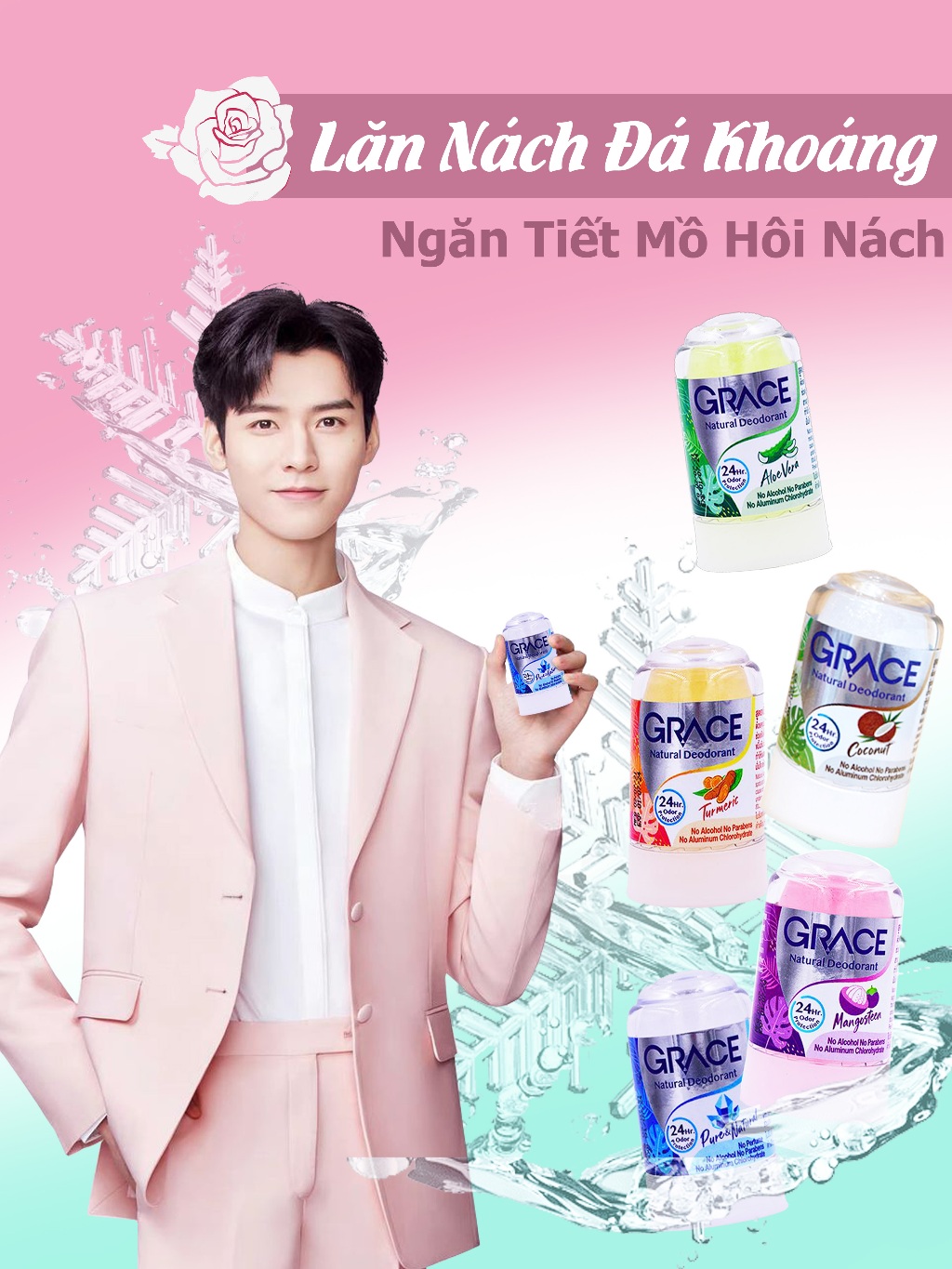 Lăn Nách Phèn Chua Thái Lan Tiện Lợi | Khử Mùi và Mồ Hôi Nhanh, Sáng Da, Giảm Thâm - Lăn khử mùi đá khoáng Thái Lan