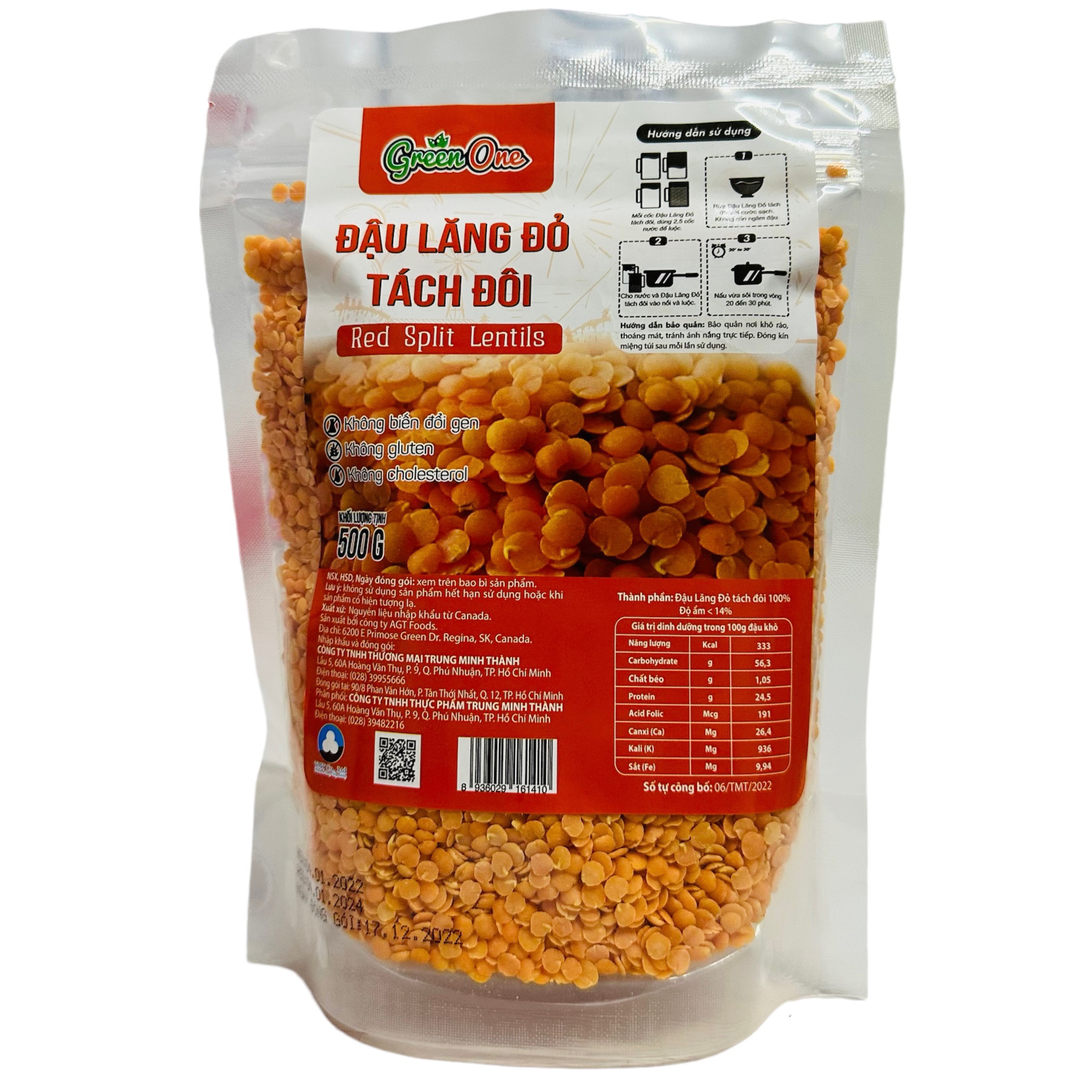 Đậu lăng đỏ tách đôi green one 500g