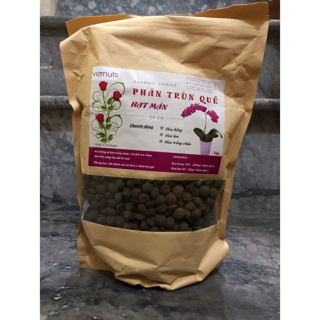 1Kg Phân Trùn Quế hạt mận đạm đặc chậm tan_Phân trùn quế viên nén hạt mận cho hoa lan, hoa hồng, cây hoa cảnh