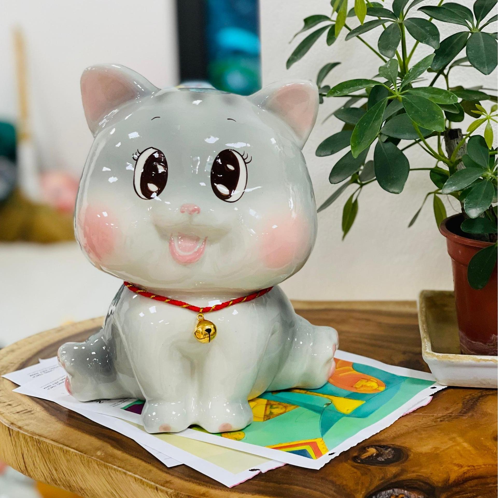 Mèo tiết kiệm ống heo mèo katty may mắn 22cm gốm sứ cao cấp bát tràng