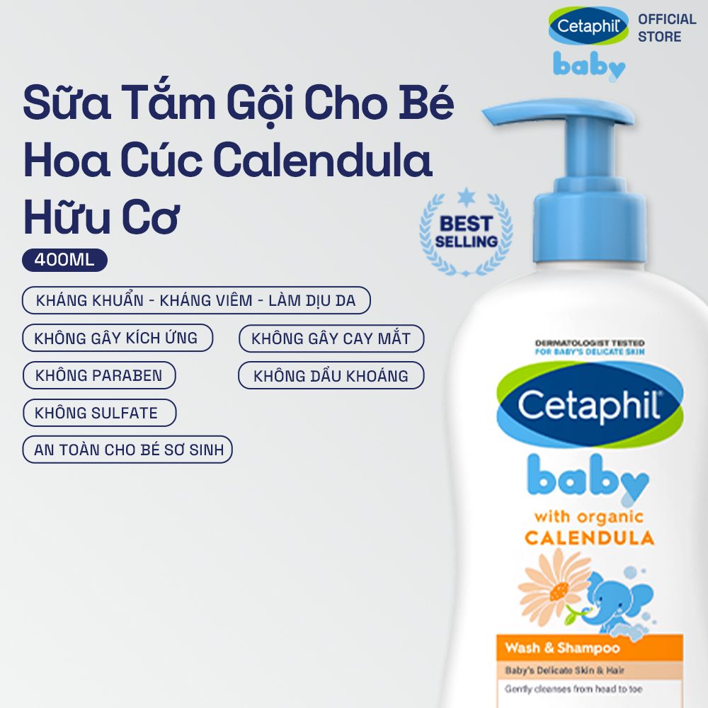 Sữa tắm gội dịu lành cho bé CETAPHIL BABY WASH & SHAMPOO WITH ORGANIC CALENDULA 400ML