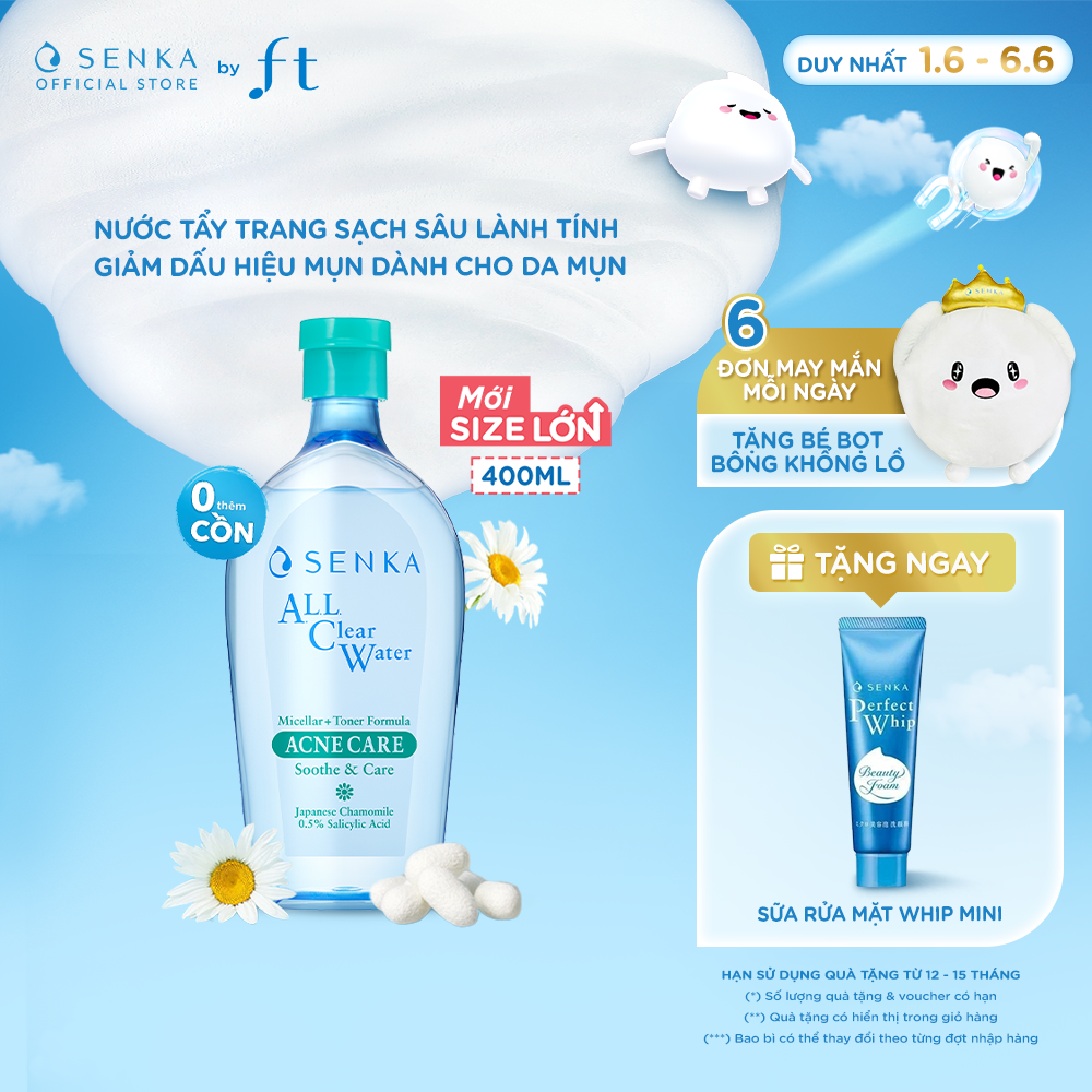 Nước tẩy trang micellar dành cho da mụn SENKA A.L.L. CLEAR WATER MICELLAR + TONER FORMULA ACNE CARE 400ML