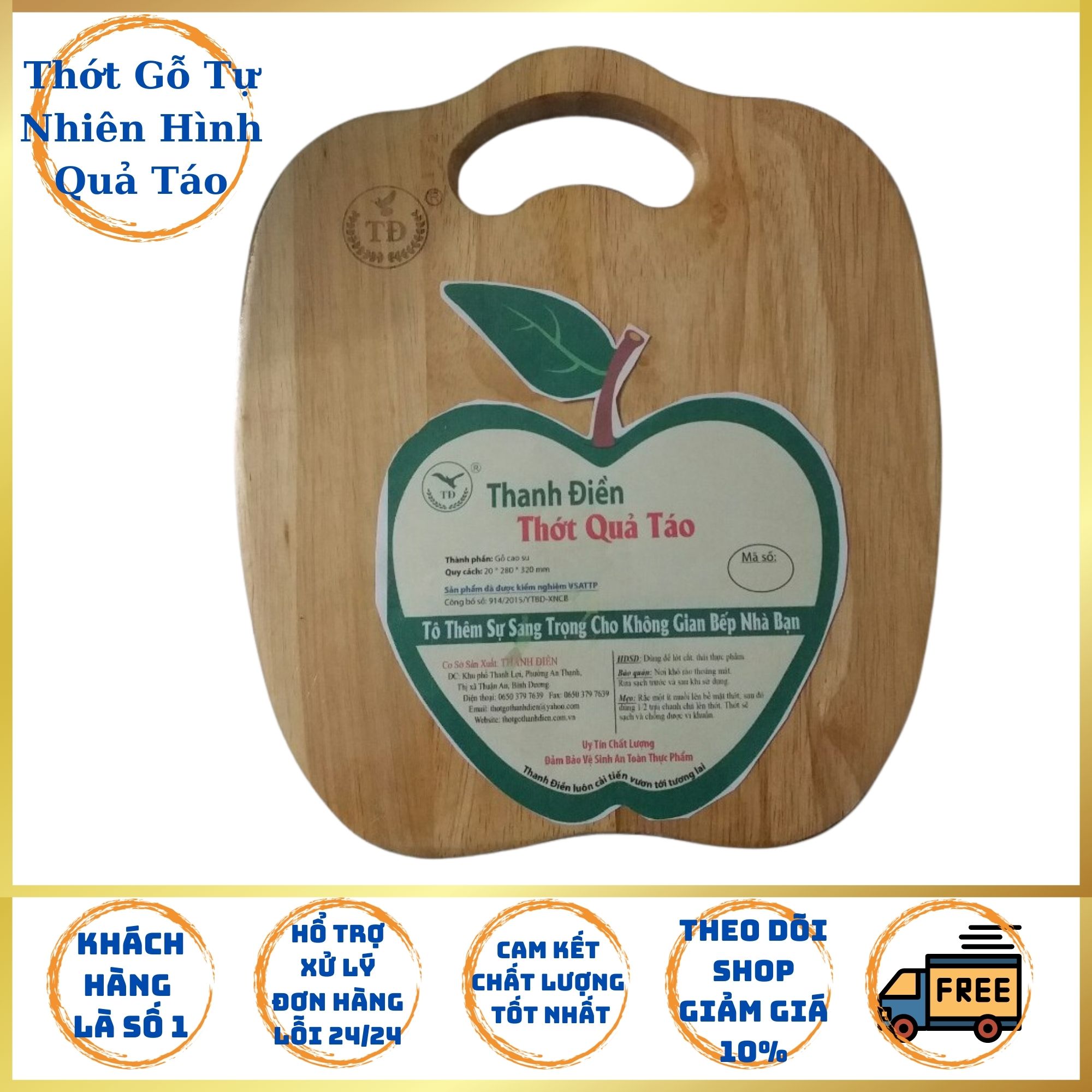 Thớt gỗ tự nhiên hình quả táo.