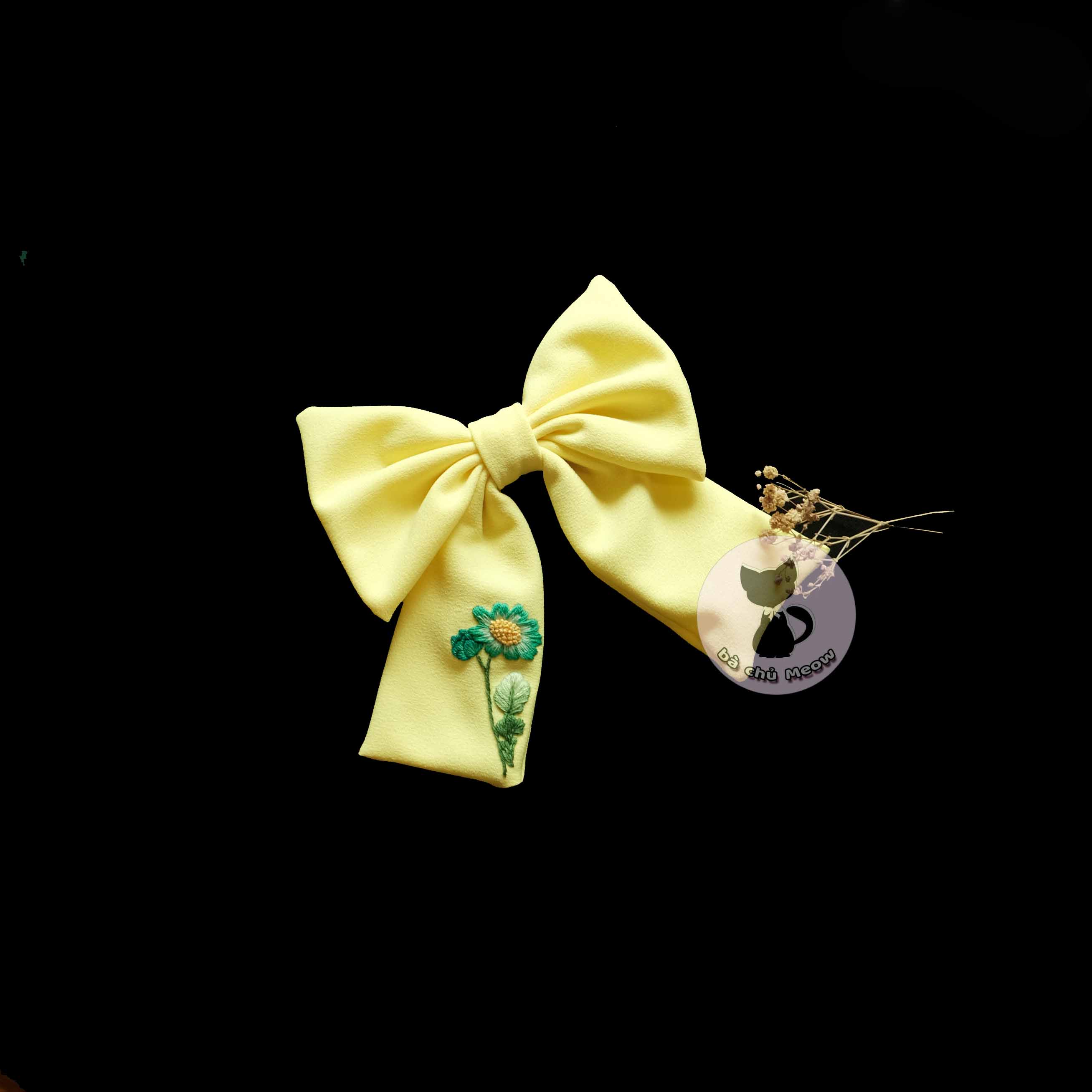 Đồ cột tóc vàng nhạt - dây cột tóc thêu tay - scrunchies thắt nơ