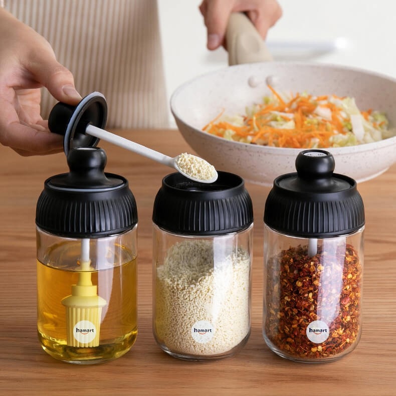 COMBO 3 Kệ Hũ Đựng Gia Vị Thuỷ Tinh Bộ Hũ Đựng Gia Vị Kèm Thìa Cao Cấp 250ml HOT SALE