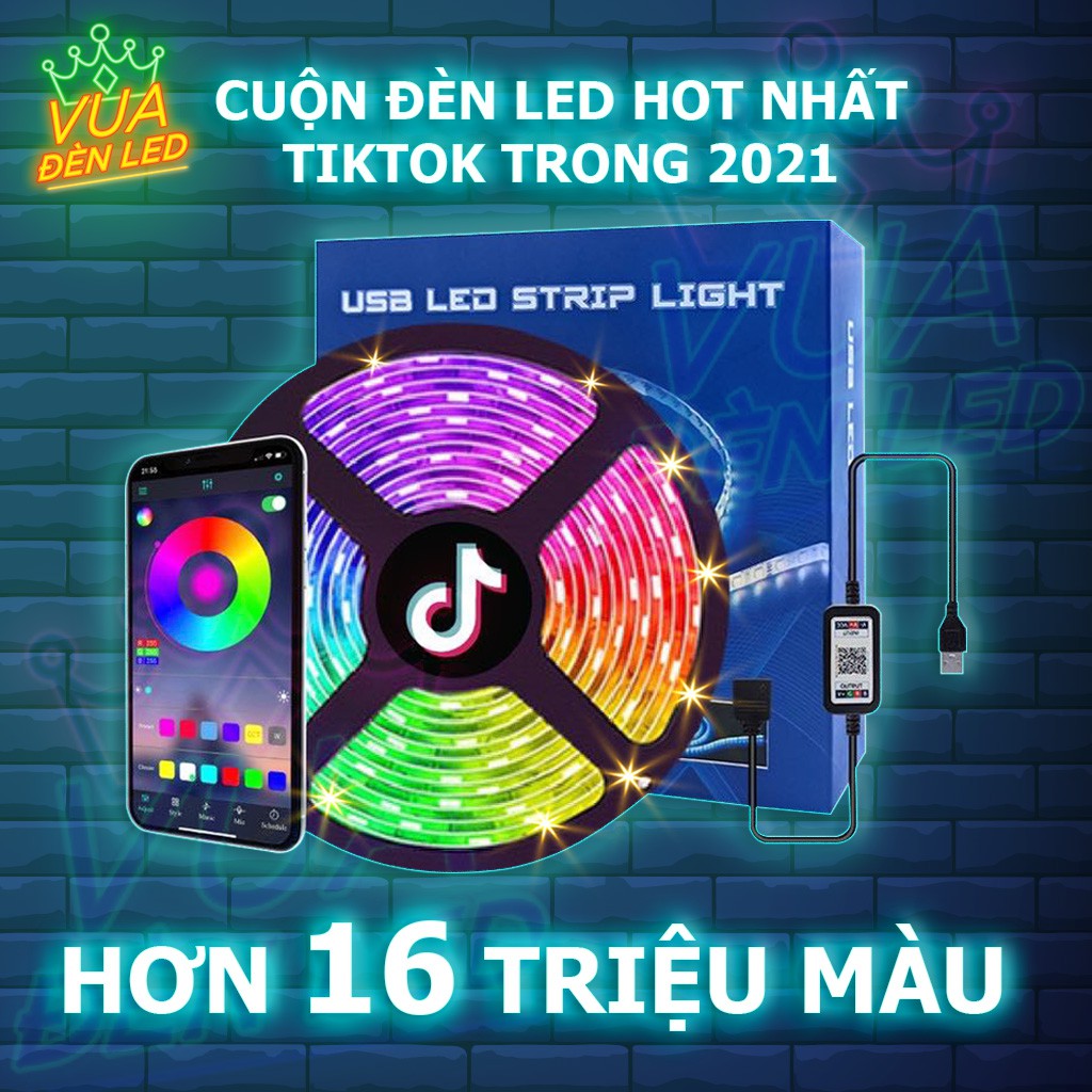 Đèn led dây rgb 16 triệu màu, điều khiển bằng điện thoại, nháy theo nhạc, đèn led tiktok đổi màu