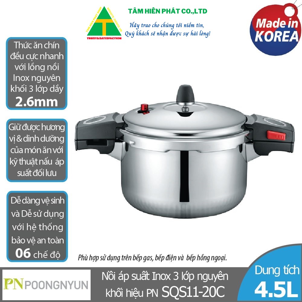 Nồi áp suất inox poongnyun sqs11-22c - hàng chính hãng - bh 12 tháng