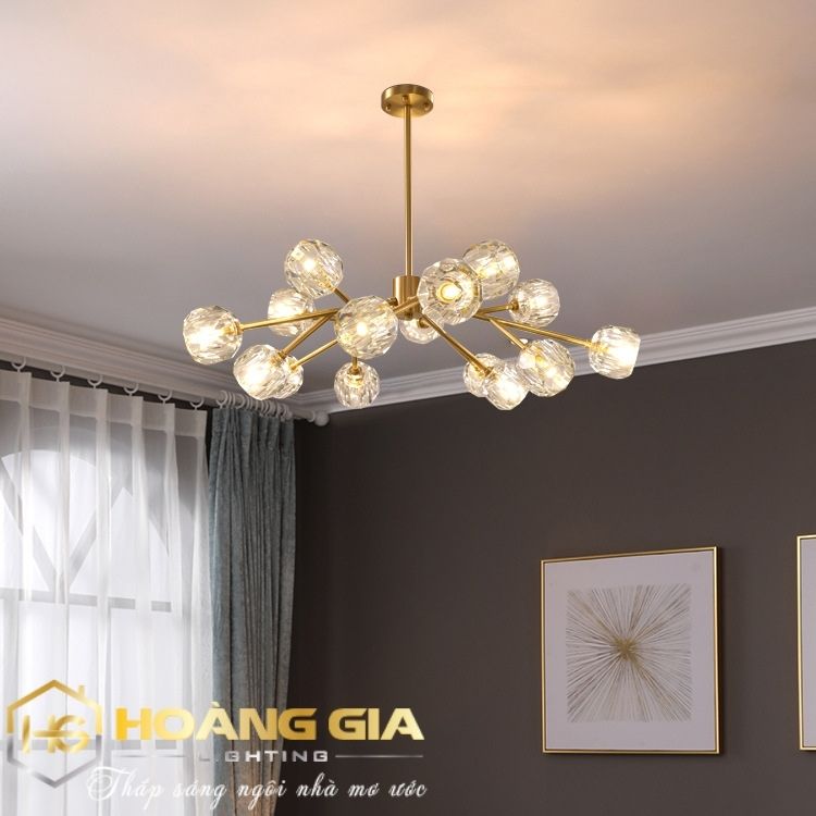 Đèn chùm - đèn phale - đèn chùm thả trần trang trí phòng bếp, cửa hàng, dạng phân tử 15 - 12 bóng - đèn thả trần vintage pha lê hera 9557 - kèm bóng led - bảo hành 12 tháng