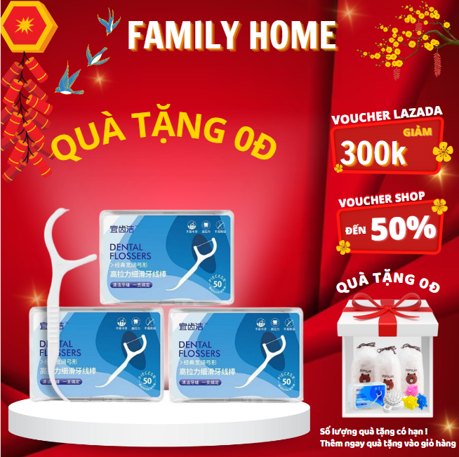 Tăm chỉ nha khoa hộp 50 cây ăm chỉ vệ sinh răng miệng