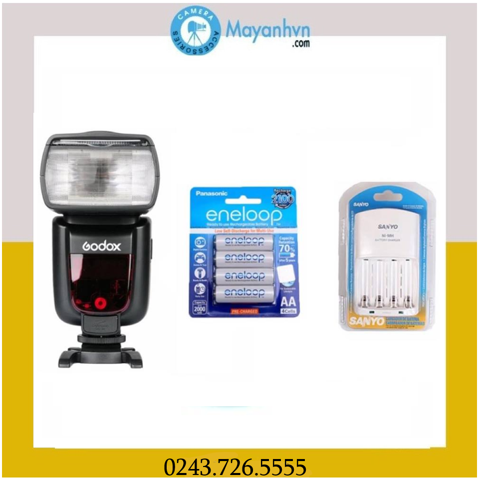 Đèn flash godox tt685 for sony + 4 viên pin eneloop 1900mah + sạc sanyo mqn06
