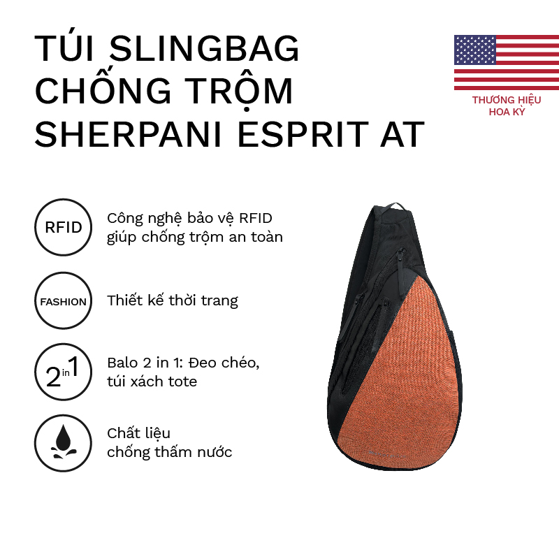 Túi Sling bag chống trộm Sherpani Esprit at chống thấm nước tốt, thiết kế độc đáo_ Bảo hành 12 tháng 1