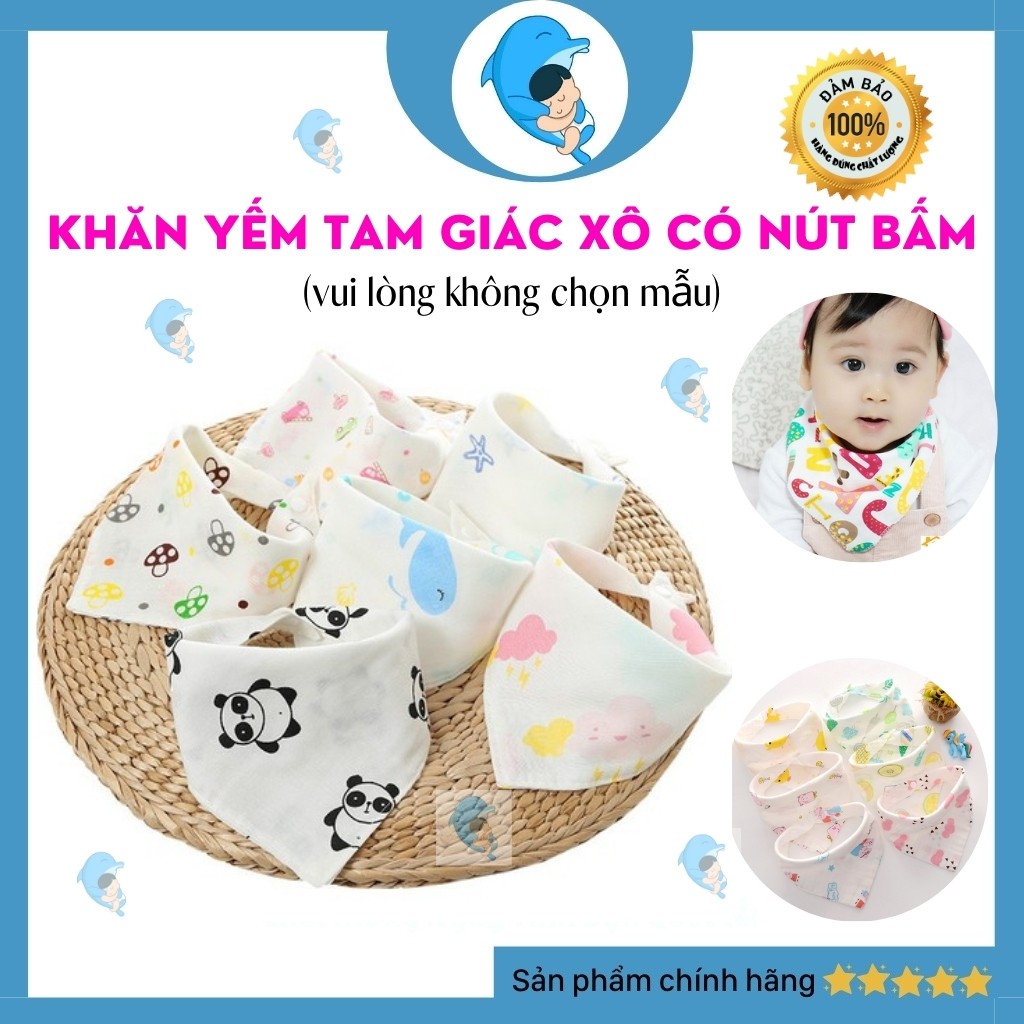 [DÀNH CHO BÉ ] Combo 10 Khăn Yếm Tam Giác 100%Cotton Có Cúc Bấm – Tiện Lợi Dễ Thay Thế