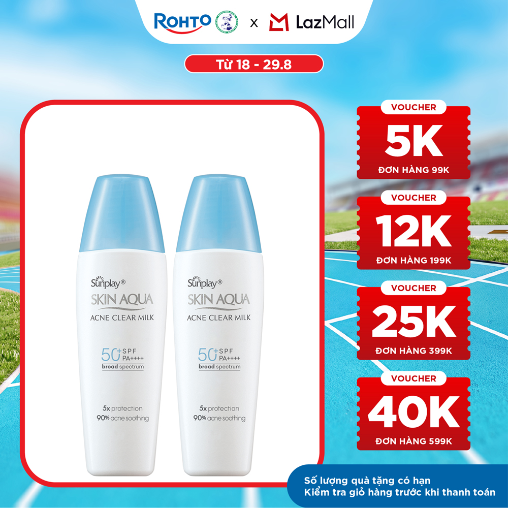 [VB] Bộ 2 Kem chống nắng Skin Aqua cho da mụn, dạng sữa dùng hàng ngày Sunplay Skin Aqua Acne Clear Eco Việt Nam SPF 50, PA++++ 25g