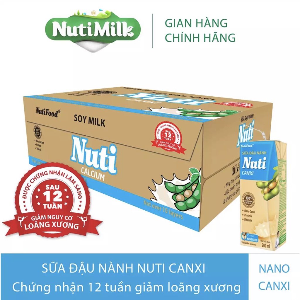 Thùng 36 Hộp Sữa Đậu Nành Nuti Canxi 200ml