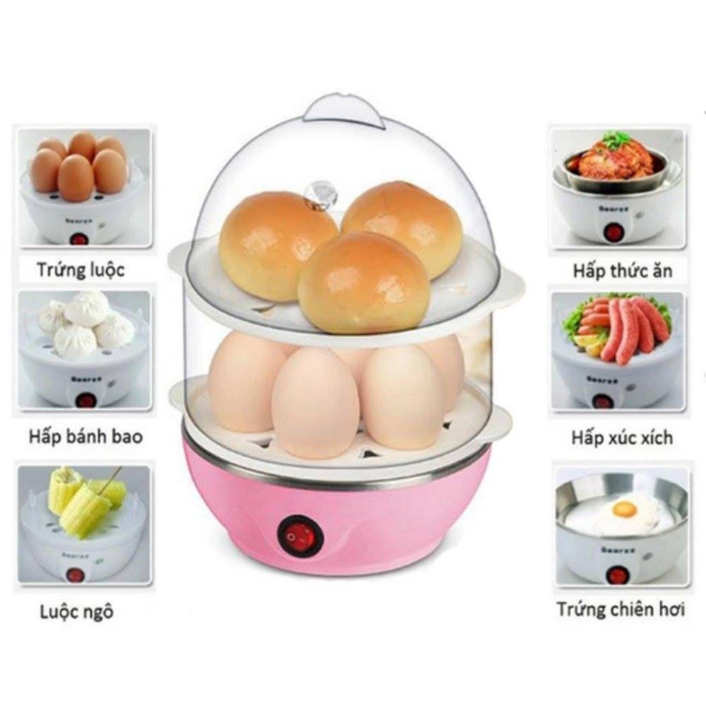 Máy hấp trứng, hâm đồ ăn 2 tầng, máy hấp luộc trứng , hấp thức ăn 2 tầng, nồi hấp trứng đa năng mini ,