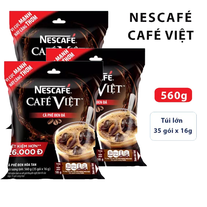 Combo 3 bịch Cà phê hòa tan Nescafé café Việt cà phê đen đá