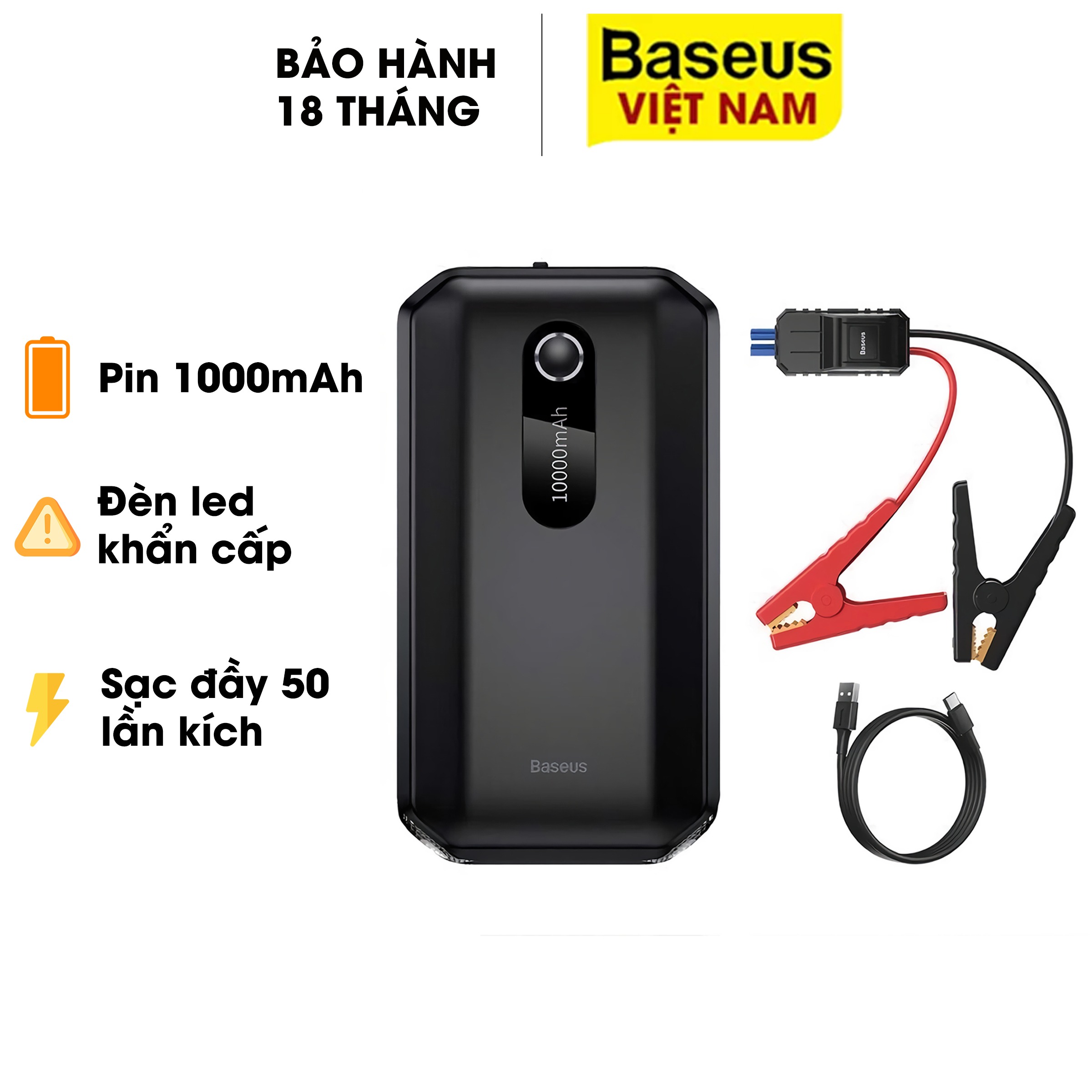 [BẢO HÀNH 12 THÁNG] Bộ kích nổ oto - Bộ kích nổ xe hơi - cứu hộ ô tô - Baseus Car Jump Starter  kiêm sạc dự phòng dung lượng 8000 mAh / 10000mAh - Phân phối bởi Baseus Vietnam