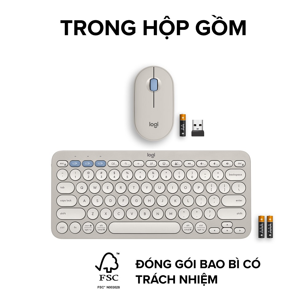 Bàn phím không dây Logitech K380s và chuột không dây Logitech M350s - XÁM