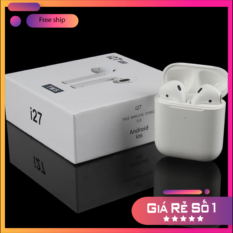 Tai nghe i27 TWS - Bluetooth 5.0 - Điều khiển cảm ứng - Thiết kế nhỏ gọn - Tương thích IOS Andoid