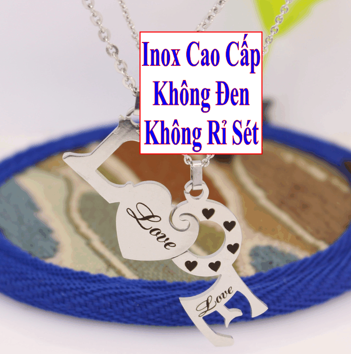 Dây chuyền cặp đôi inox Đẹp Mà Rẻ màu trắng 2 mảnh ghép chữ LOVE - Cam kết 1 đổi 1 nếu hoen , gỉ sét