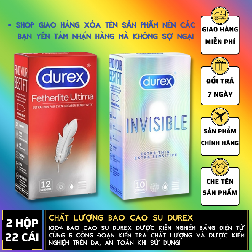02 Hộp Bao Cao Su Durex Pleasuremax gân gai + Durex Invisible Extra Thin