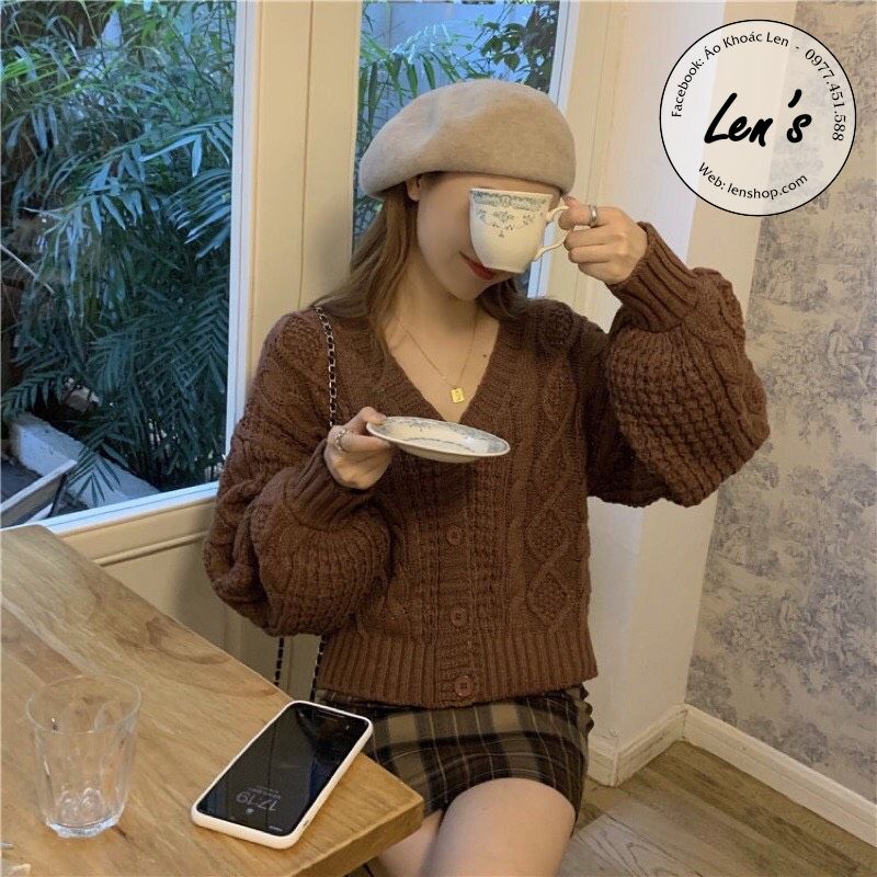 Áo khoác len thừng áo khoác cardigan dáng ngắn