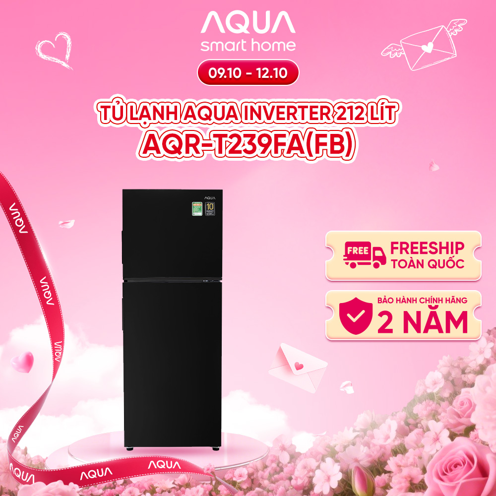 Tủ Lạnh Ngăn Đông Trên Aqua 212L Twin Inverter AQR-T239FA(FB) - Khử mùi diệt khuẩn Nano Fresh Ag+ - Bảo hành chính hãng 2 năm