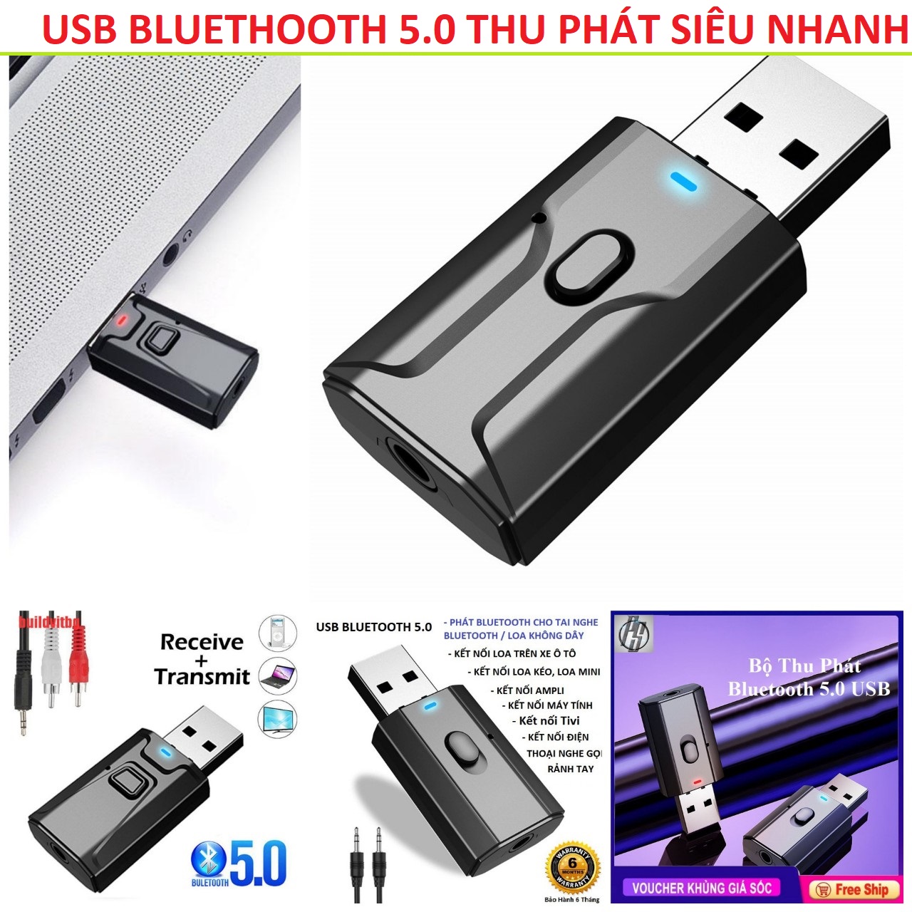 USB Bluethooth 5.0 thu phát âm thanh loại tốt , Bộ chuyển đổi âm thanh Usb Bluethooth thu phát âm thanh đạt chuẩn 5.0 loại xịn chinh hãng hàng cao câp biến loa thường thành lao bluethoo