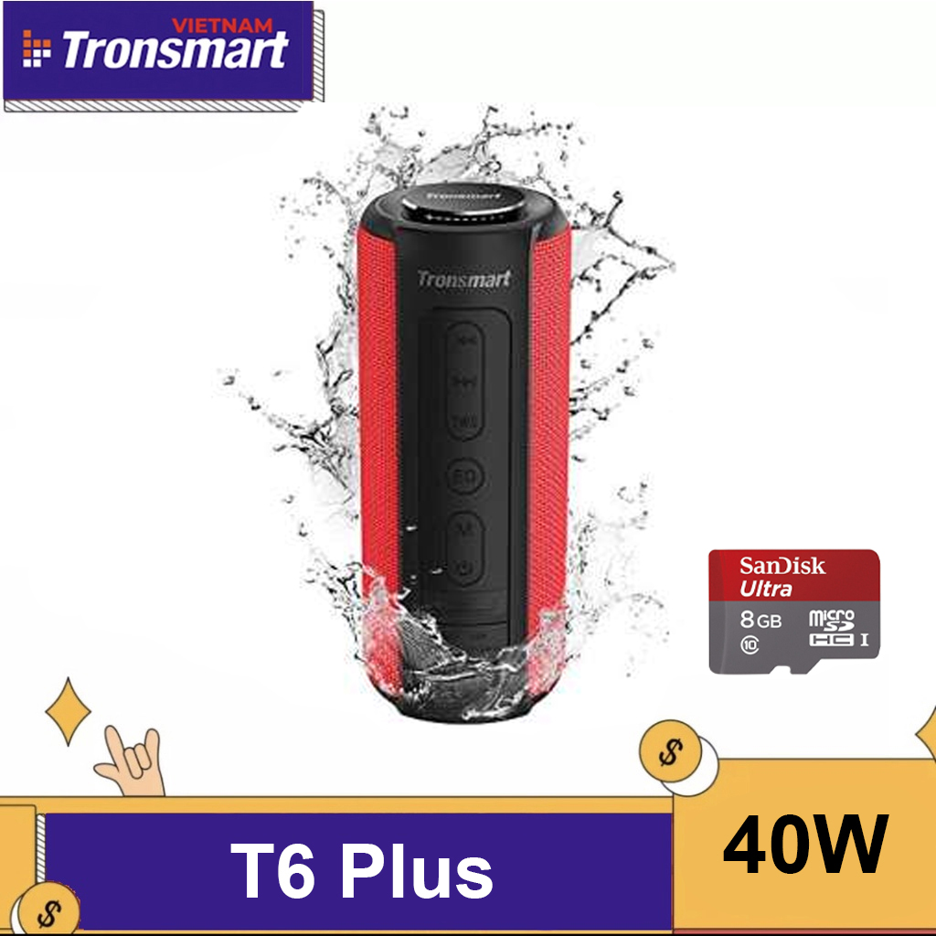 [ TẶNG THẺ NHỚ 8GB ] Loa Bluetooth Tronsmart T6 Plus Loa Di Động 40W âm Thanh Trâm Với Công Nghệ IPX6 Chống Nước Chống Thấm Kiêm Sạc Dự Phong Thuân Tiện