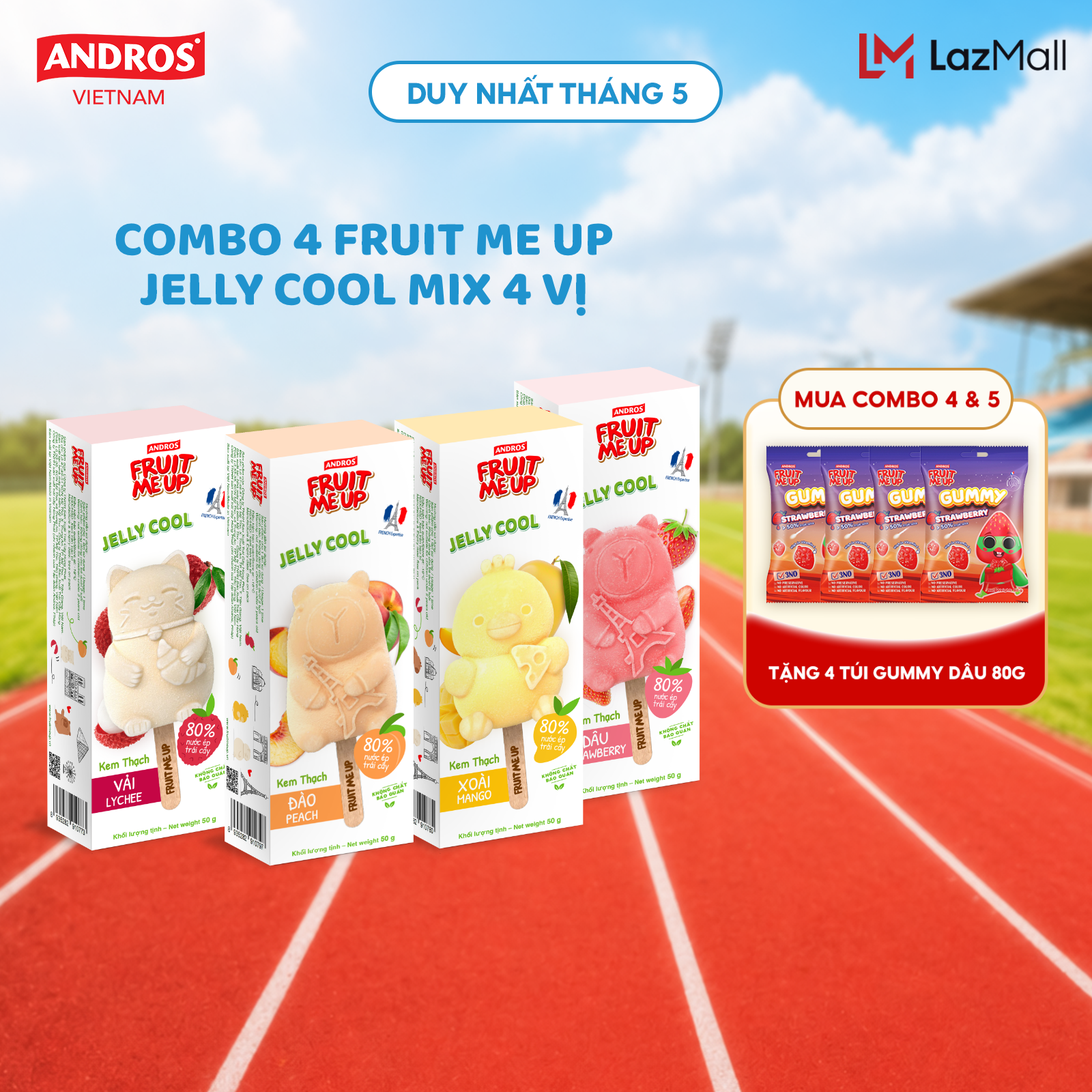 [Chỉ giao hoả tốc - HCM] Kem Thạch Jelly Cool (Combo 4 Hộp & 5 Hộp) - Andros Fruit Me Up - 80% Nước ép trái cây
