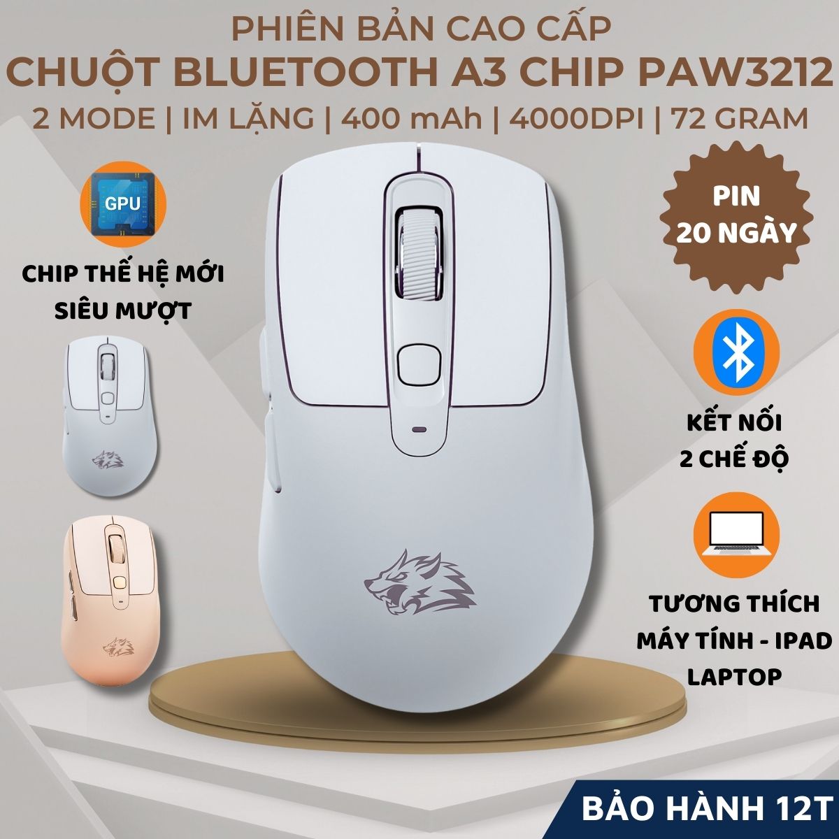 Chuột Không Dây Bluetooth Free Wolf A3 Pin Sạc Nút im Lặng Chống Ồn Cho Máy Tính, Laptop, Ipad