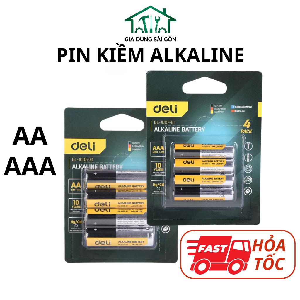 Vỉ 4 Pin Kiềm AA / AAA Deli Alkaline Cao Cấp Siêu Bền - Hàng Chính Hãng