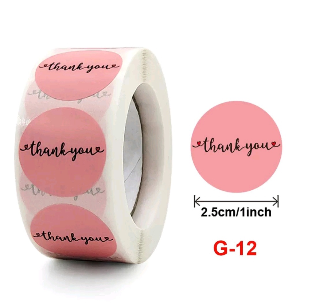 Cuộn 500 sticker nhãn dán thank you Hồng in hình