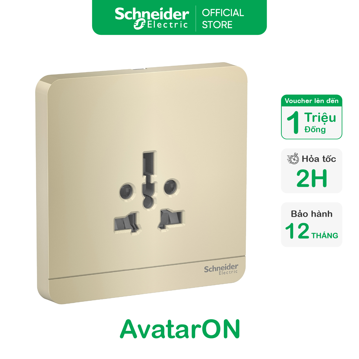 Bộ ổ cắm đơn đa năng - 250vac - 16a màu trắng/ vàng dòng avataron - schneider electric - e83426ts_we_g19 e83426ts_wg_g19